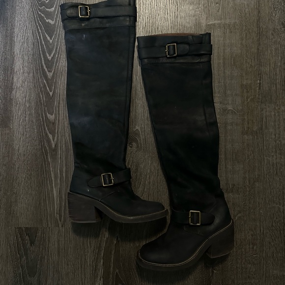 Jeffrey Campbell Wishlist Black Knee High Leather Boots - Picture 2 of 5